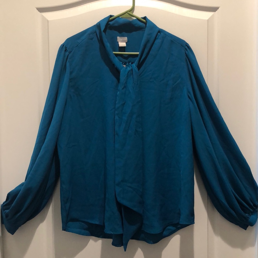 Chico's NWT Bow blouse crepe fashion top aurora teal size 3
